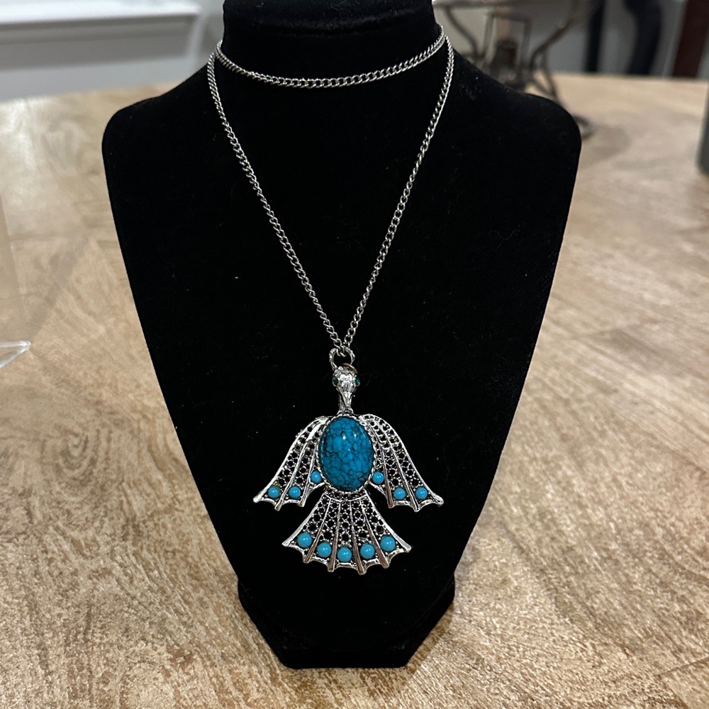 Silver and Turquoise Pendant Necklace